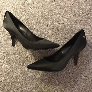 Tory Burch Cristin Satin Black Logo Heels